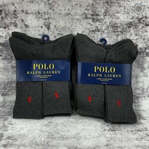 NWT Lot Of 2 6 Packs‎ Polo Ralph Lauren Sport Crew Socks Grey Red Men's 10-13